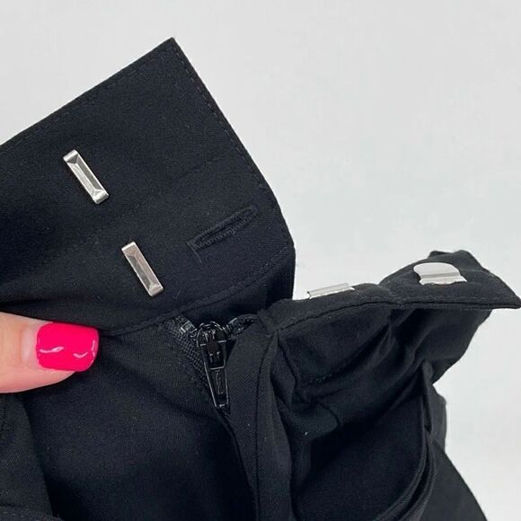 Danielle Bernstein Black Pleated Belted Paperbag Waist Straight Leg Pants Small - Picture 4 of 10